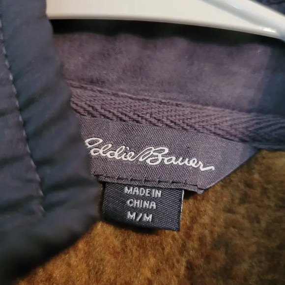 Eddie Bauer Men Pullover Quarter Zip Sweater M Snap Closure Long Sleeves Fleece - Picture 2 of 9